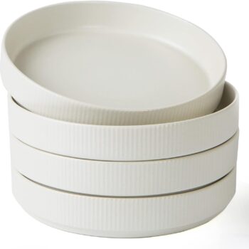 8.25"PastaBowls,LargeDinnerBowlsSetof4,SaladBowlPlates,ShallowBowlsforEating,MatteWhite(FullGlaze)