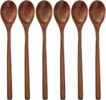 Wooden Spoons, 6 Pieces 9 Inch Wood Soup Spoons for Eating Mixing Stirring, Long Handle Spoon with Japanese Style Kitchen Utensil,  Eco Friendly Table Spoon
