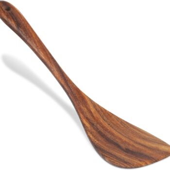Wooden Spatula Nonstick Turner Acacia Wood, Left Long Handle Flat Frying Spatulas Handmade for Kitchen Gifts, Ideal Cookware Utensils for Cooking Eggs, Fish, Pancakes