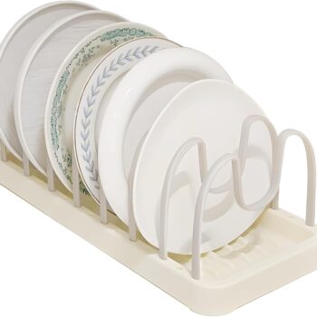 DishDryingRack,PlasticDishDrainerforKitchenCounterwith8AdjustableCompartments,PotandPanLidOrganizerRackforKitchenCabinet,DIYAssembly