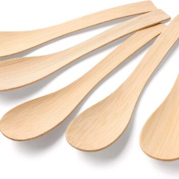 Bamboo Utensils Disposable -100PK Bamboo Soup Spoons 6.7" Disposable Compostable Spoons for Eating 100% Biodegradable Renewable Natural Travel Cutlery