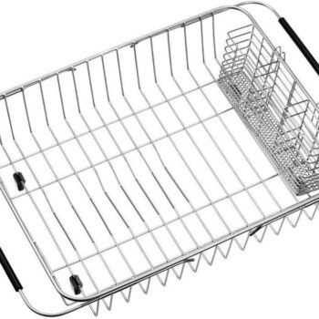 DishDryingRackwithStainlessSteelUtensilHolderLargeDishRackDrainerDrainExpandableDishRackShelfDishRackinSinkoroverSinkorOnCounterRustproofStainlessSteel