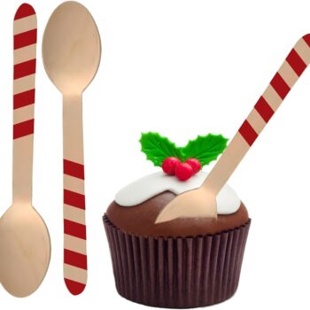 Striped Spoons 6 Inches. Pack of 100 Count Red Printed Wooden Spoons with Red Stripes Pattern.