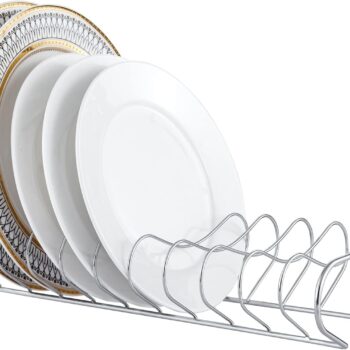ChromePlatedSilverMetalKitchenDishStorageDrainerRack,CountertopPlateDryingRack-Holdsupto11RoundPlates