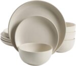 RoundStonewareDinnerwareSet,Servicefor4(12pcs),Cream
