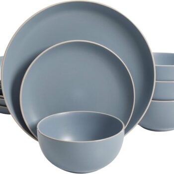 RoundStonewareDinnerwareSet,Servicefor4(12pcs),Blue