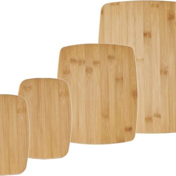 4-Piece Reversible Bamboo Cutting Board and Charcuterie Set, Assorted Sizes, Durable Wood Serving Boards for Cheese, Meats, and Prep