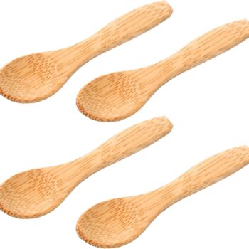 4 Pcs Bamboo Spoons, Small Wooden Spoons Tiny wood Teaspoon for Serving Kitchen, Handmade Tiny Wooden Spoon for Jars Sugar Coffee Creamer Honey Spices