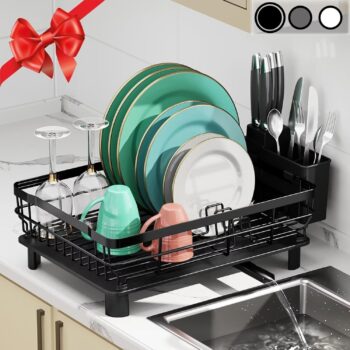 DishDryingRack,DishRack,DishRacksforKitchenCounter,DishDrainerwithRemovableUtensilHolder,DrainboardandSwivelSpout(Black,Metal)