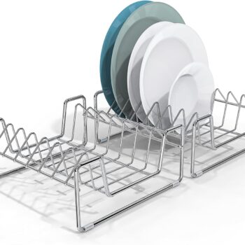 8SlotPlateRack,StainlessSteelDishRackOrganizerDryRackforCabinetCupboardandDrawer,PlateHolderforDinnerPlates,PotLidandCuttingBoardOrganizer,2Pack