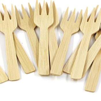 Bamboo Cutlery Set | 2000PK Mini Forks 3.54" Disposable Small 100% Compostable Eco-Friendly Renewable Natural Fork Bulk for Dessert/Fruit