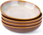 LargePastaBowls,38ozCeramicPastaBowls,9.0"ReactiveGlazePastaBowlSetof4,Microwave&Dishwasher,OvenSafe,WideServingBowlsforSalad,Pasta,Fruit,ScratchResistant-Khaki