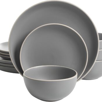 12-PieceDinnerwareSetServicefor4,GreyMatte-
