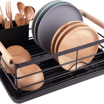 DishDryingRack,DishRacksforKitchenCounter,StainlessSteelDishDrainerwithRemovableCutleryHolder&Drainboard,Black