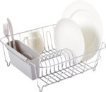 2PieceDishDryingRackSetDrainerwithUtensilHolderSimpleEasytoUseFitsinMostSinks,14.5"x13"x5.25",Silver