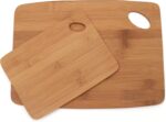 Bamboo Wood Thin Kitchen Cutting Boards with Oval Hole in Corner, Set of 2 Boards, 6" x 8" and 9" x 12"