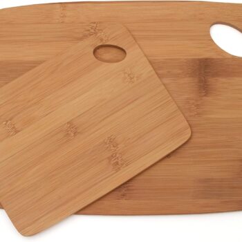 Bamboo Wood Thin Kitchen Cutting Boards with Oval Hole in Corner, Set of 2 Boards, 6" x 8" and 9" x 12"