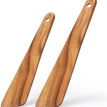 2 Pcs Teak Wooden Spatula Set Flat Spurtles Kitchen Tools Turner Small Wood Scraper Spatulas for Cooking Spoon Non Toxic Bamboo Kitchen Utensils Sourdough Stirrer Spurtle Egg Flipper Cast Iron Spatula
