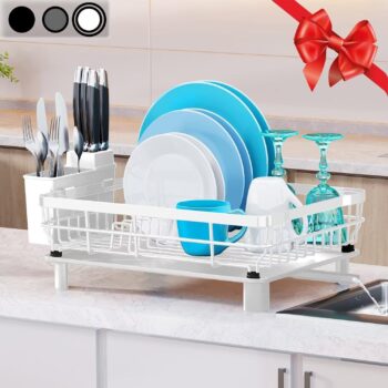 DishRack-DurableDishDryingforKitchenCounter,DishDrainerswithDrainboard,KitchenOrganizationandStorageforNewApartment(White,metal)