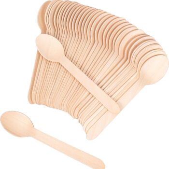 Disposable Wooden Cutlery Spoons - 100 Pack Wooden Spoons Disposable,Biodegradable and Earth Friendly, 6.3 Inch Length