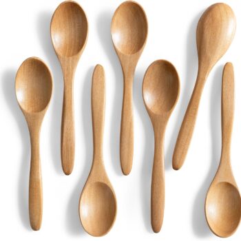 7 PCS Small Wooden Spoons, 5.8 Inch Honey Spoons for Tea,  Wooden Honey Teaspoon for Coffee, Little Tiny Wood Spoons, Bamboo Table Spoon for stirring, Wooden Spoons for Utensils Set