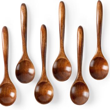 6 PCS Wooden Spoons for Honey, 6.7 inch Small Wooden Spoons - Terrific for Tea, Coffee & Soup, Little Wood Serving Table Spoon Set, Bulk Bamboo Teaspoon for Eating with Unique Design