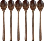 Wooden Spoons for Eating,  9 inch Small Wooden Soup Spoon Mixing Stirring Tasting, 6-Piece Dark Brown Wood Spoons for Soup and Korean Food, Eco friendly Wooden Eating Utensils