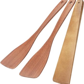 3Pcs Wooden Spatulas, 12inch Long Handle Flat Spatula Set for Nonstick Pans, Multipurpose Wooden Spoons for Cooking, Wood Cooking Utensil for Frying, Flipping, Scraping, and Turning