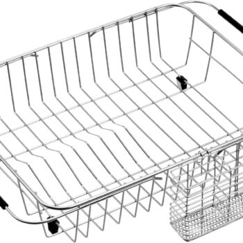 ExpandableDishDryingRack,StainlessSteelOverTheSinkDishRack,inSinkorOnCounterDishDrainerwithStainlessSteelremovableUtensilHolder