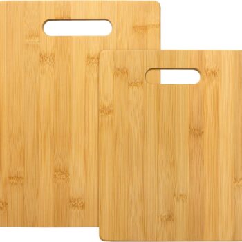 2-Piece Cutting Board Set; 2 Assorted Sizes of Bamboo Wood Cutting Boards for Kitchen