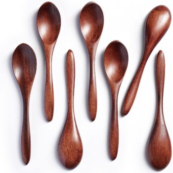 7 PCS Small Wooden Spoons, 5.8 Inch Honey Spoons for Tea, Hardwood Wooden Honey Teaspoon for Coffee, Little Tiny Wood Spoons, Bamboo Table Spoon for stirring, Wooden Spoons for Utensils Set
