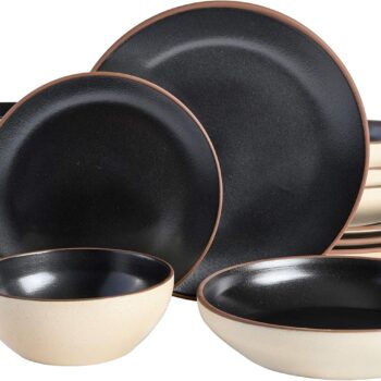 ClassicDoubleBowlDinnerwareSet,Servicefor4(16pcs),Black